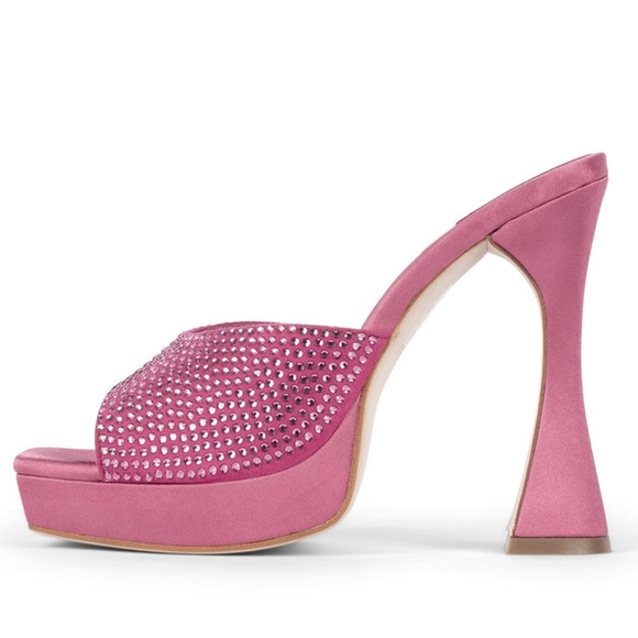 Jeffrey Campbell Shoes - Jeffrey Campbell Hollywood Pink Satin Rhinestone Mules.